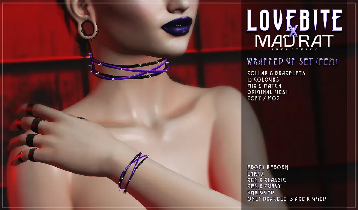 Wrapped Up Set: purple and black spiked cords wrapped as a choker and matching bracelet.